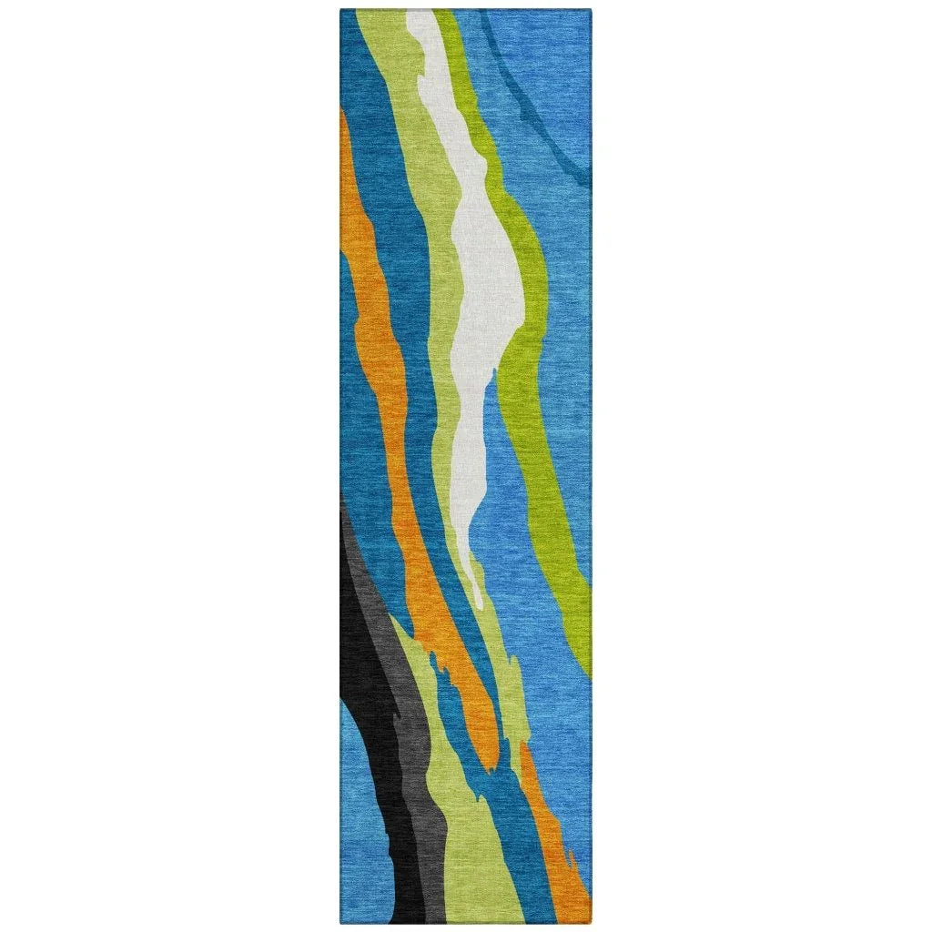 Petala Denim Washable Indoor-Outdoor Rug-Outdoor Rugs-LOOMLAN Rugs-2'3" x 7'6"-LOOMLAN