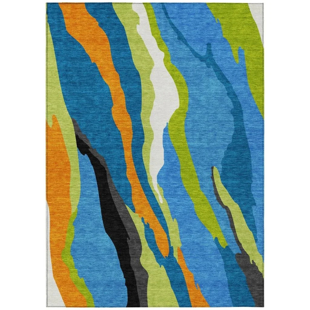 Petala Denim Washable Indoor-Outdoor Rug-Outdoor Rugs-LOOMLAN Rugs-2'6" x 3'10"-LOOMLAN