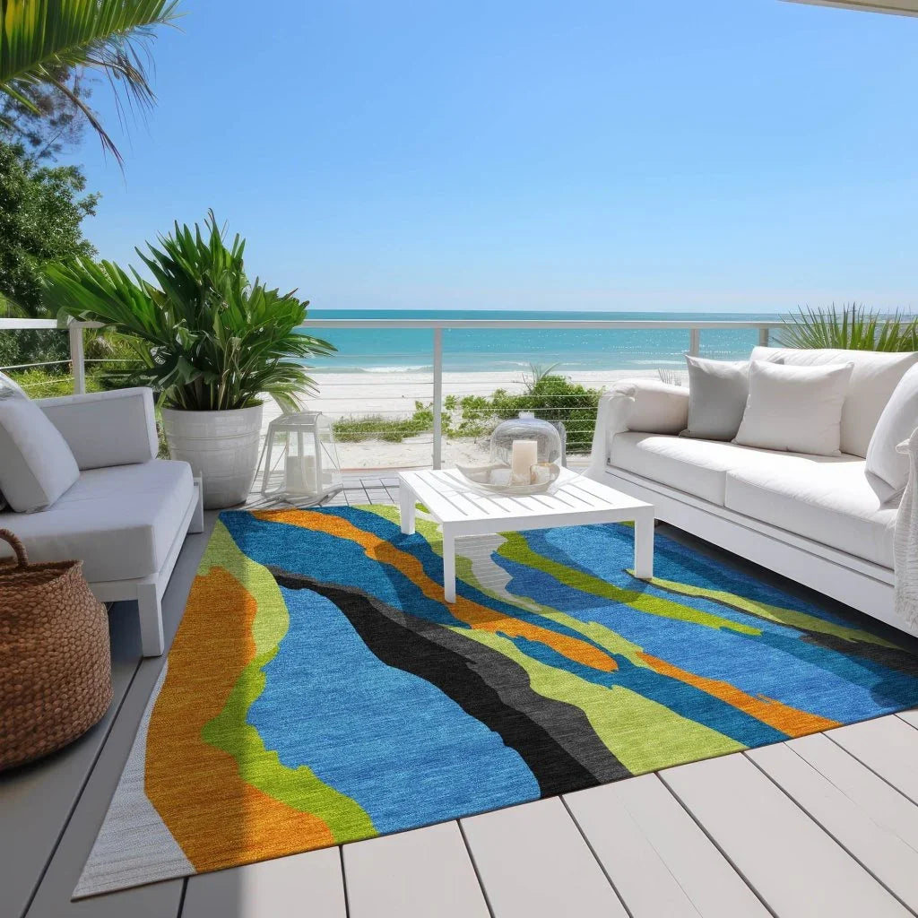 Petala Denim Washable Indoor-Outdoor Rug-Outdoor Rugs-LOOMLAN Rugs-LOOMLAN