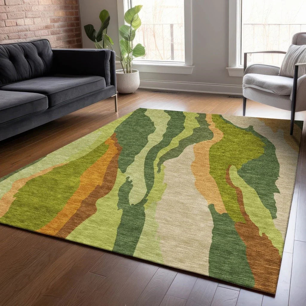 Petala Green Washable Indoor-Outdoor Rug-Outdoor Rugs-LOOMLAN Rugs-LOOMLAN