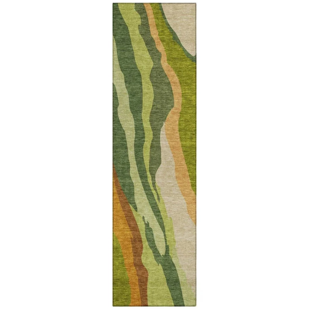 Petala Green Washable Indoor-Outdoor Rug-Outdoor Rugs-LOOMLAN Rugs-2'3" x 7'6"-LOOMLAN