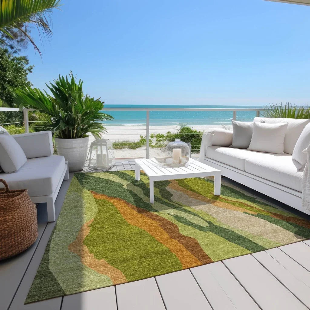 Petala Green Washable Indoor-Outdoor Rug-Outdoor Rugs-LOOMLAN Rugs-LOOMLAN