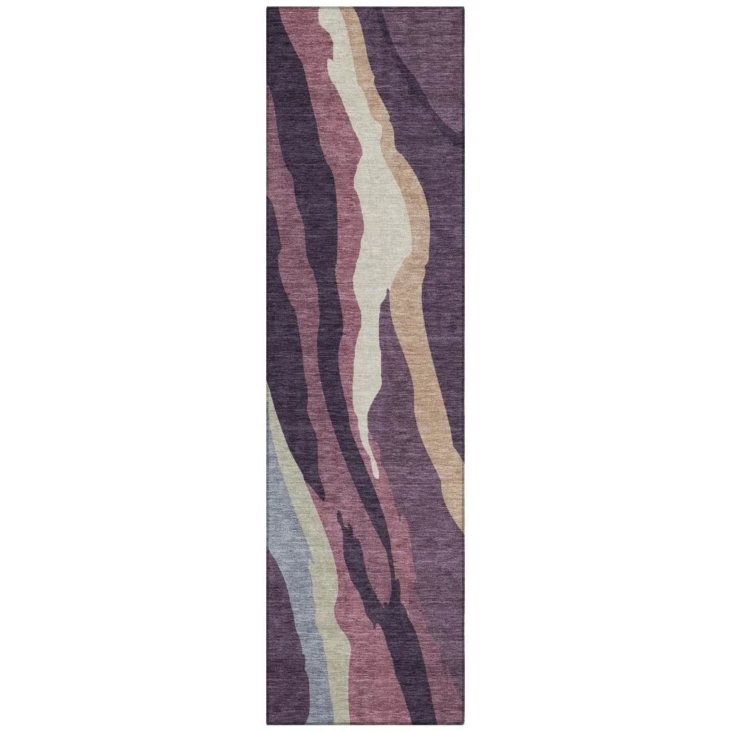Petala Plum Washable Indoor-Outdoor Rug-Outdoor Rugs-LOOMLAN Rugs-2'3" x 7'6"-LOOMLAN