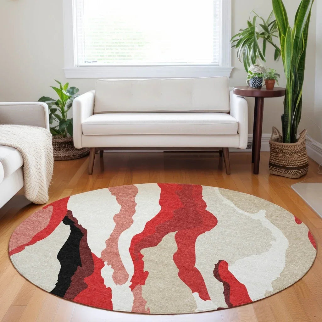 Petala Red Washable Indoor-Outdoor Rug-Outdoor Rugs-LOOMLAN Rugs-LOOMLAN