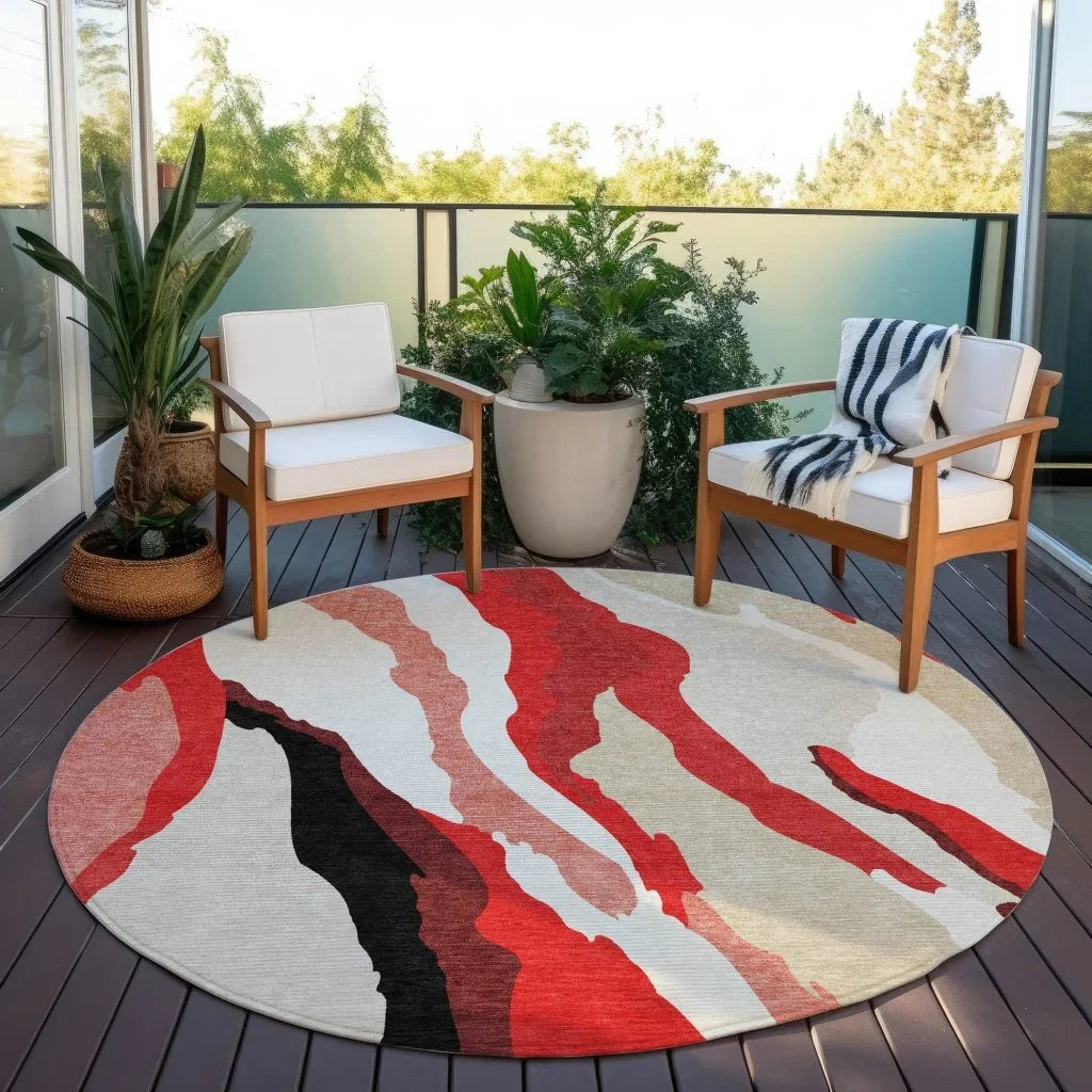 Petala Red Washable Indoor-Outdoor Rug-Outdoor Rugs-LOOMLAN Rugs-LOOMLAN