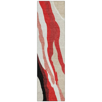 Petala Red Washable Indoor-Outdoor Rug-Outdoor Rugs-LOOMLAN Rugs-2'3" x 7'6"-LOOMLAN