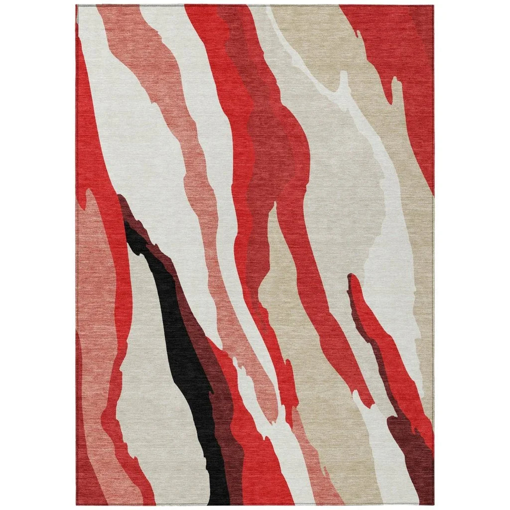 Petala Red Washable Indoor-Outdoor Rug-Outdoor Rugs-LOOMLAN Rugs-2'6" x 3'10"-LOOMLAN
