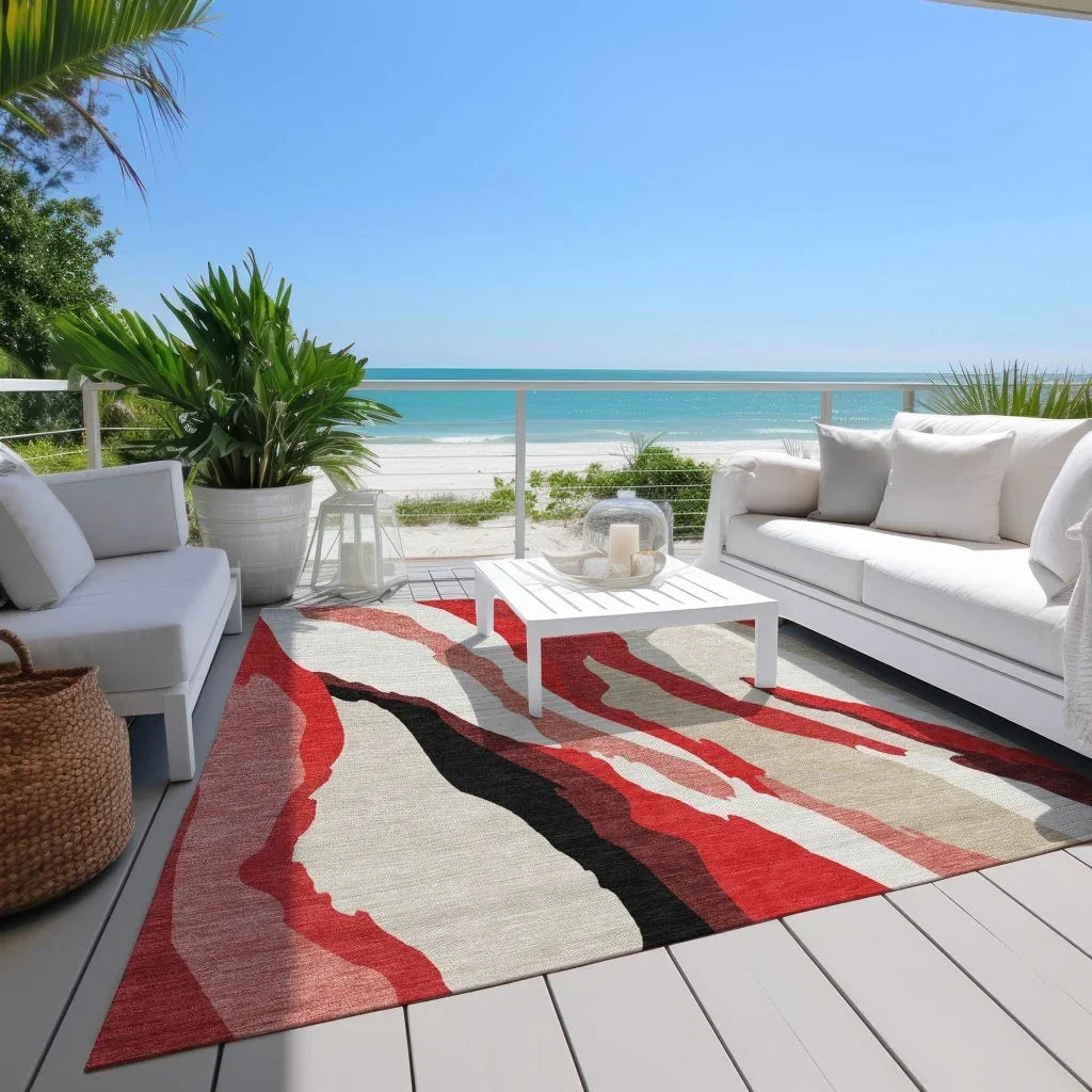 Petala Red Washable Indoor-Outdoor Rug-Outdoor Rugs-LOOMLAN Rugs-LOOMLAN