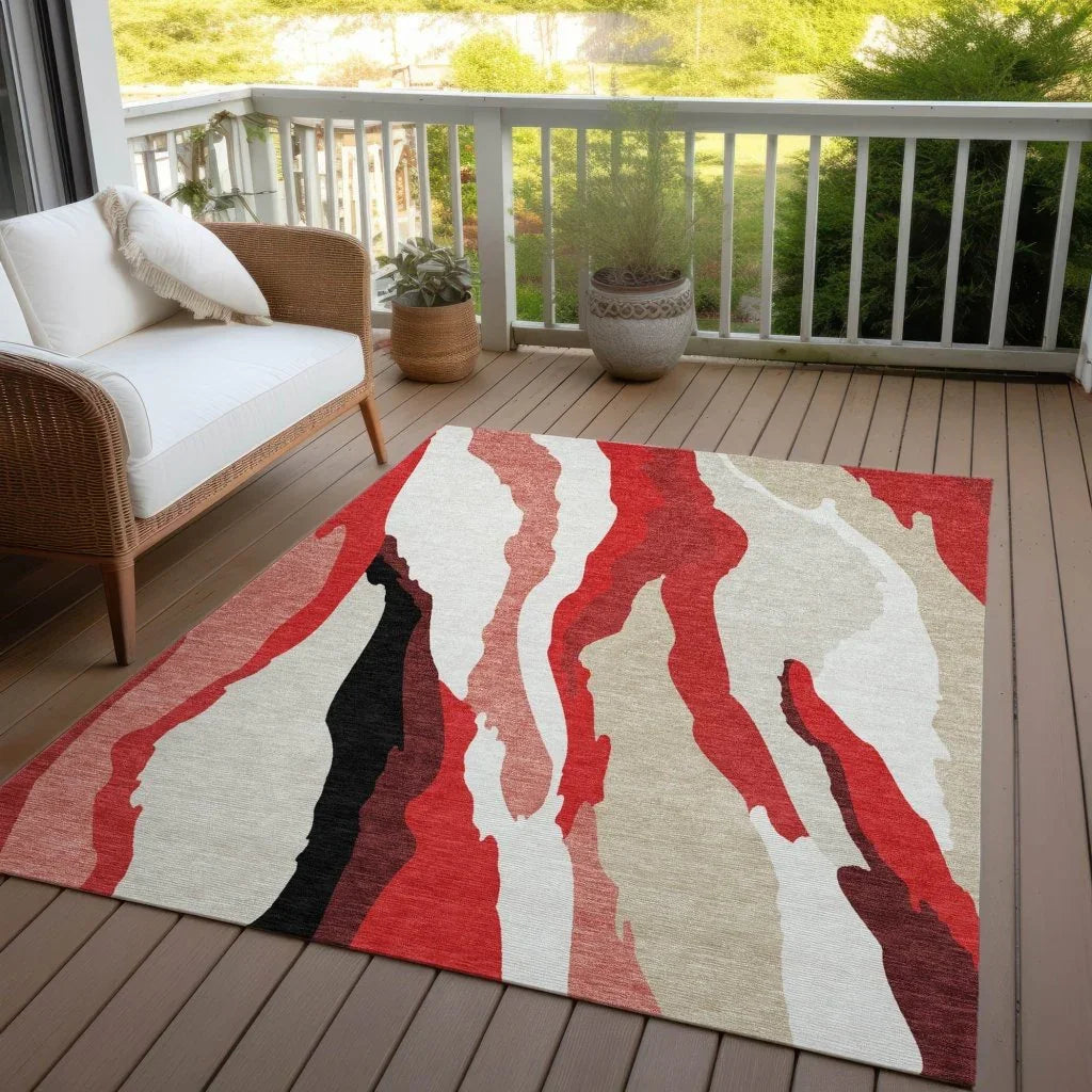 Petala Red Washable Indoor-Outdoor Rug-Outdoor Rugs-LOOMLAN Rugs-LOOMLAN
