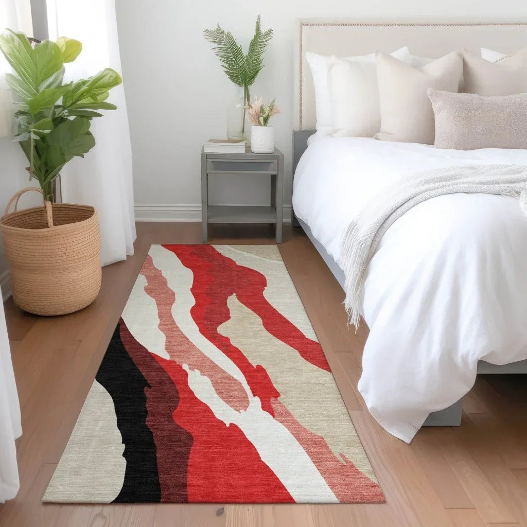 Petala Red Washable Indoor-Outdoor Rug-Outdoor Rugs-LOOMLAN Rugs-LOOMLAN