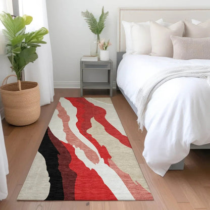 Petala Red Washable Indoor-Outdoor Rug-Outdoor Rugs-LOOMLAN Rugs-LOOMLAN