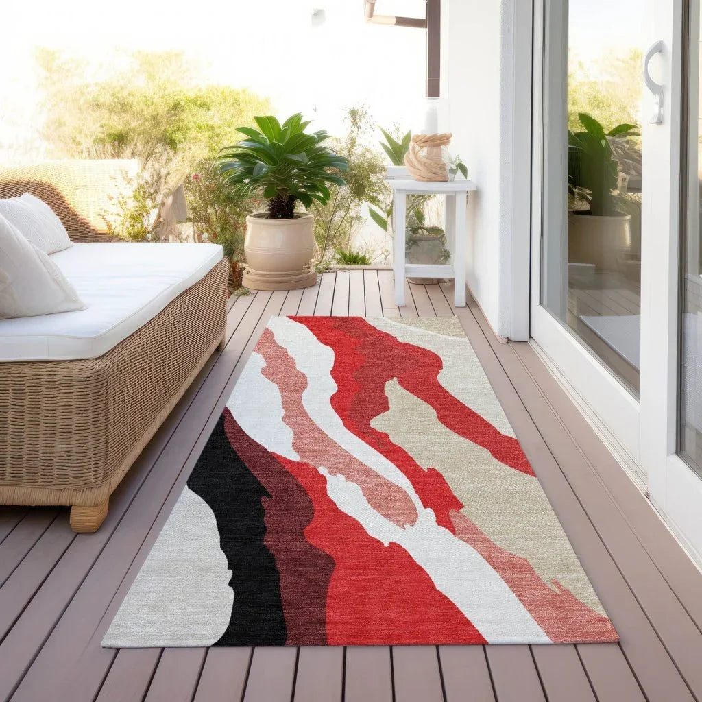 Petala Red Washable Indoor-Outdoor Rug-Outdoor Rugs-LOOMLAN Rugs-LOOMLAN