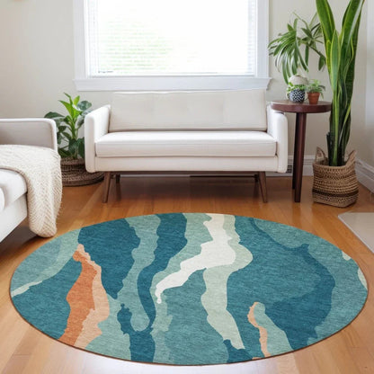 Petala Teal Washable Indoor-Outdoor Rug-Outdoor Rugs-LOOMLAN Rugs-LOOMLAN