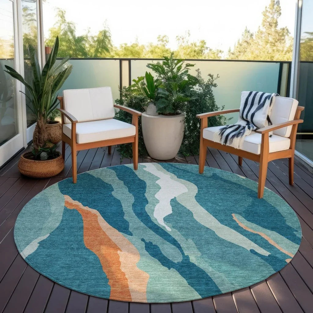 Petala Teal Washable Indoor-Outdoor Rug-Outdoor Rugs-LOOMLAN Rugs-LOOMLAN