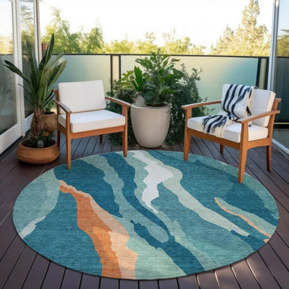 Petala Teal Washable Indoor-Outdoor Rug-Outdoor Rugs-LOOMLAN Rugs-LOOMLAN