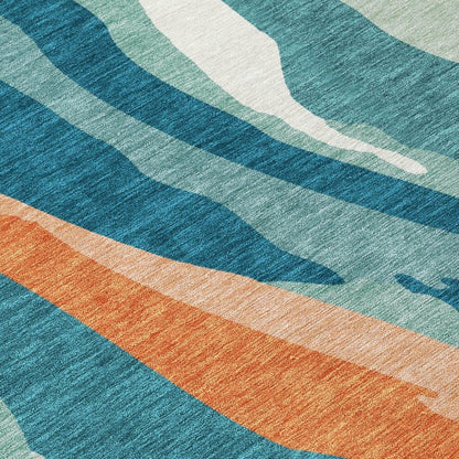 Petala Teal Washable Indoor-Outdoor Rug-Outdoor Rugs-LOOMLAN Rugs-LOOMLAN