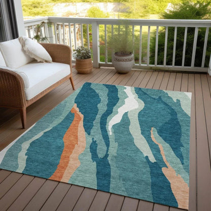 Petala Teal Washable Indoor-Outdoor Rug-Outdoor Rugs-LOOMLAN Rugs-LOOMLAN