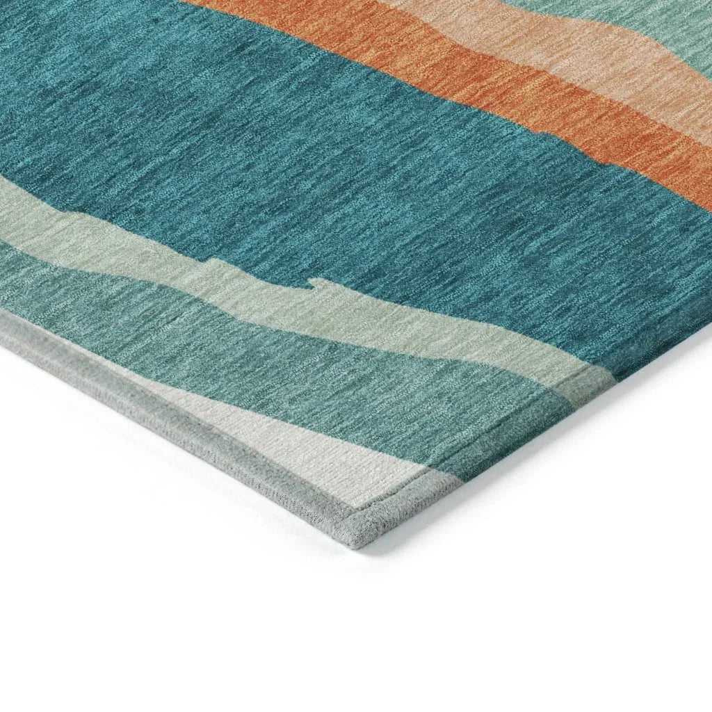 Petala Teal Washable Indoor-Outdoor Rug-Outdoor Rugs-LOOMLAN Rugs-LOOMLAN