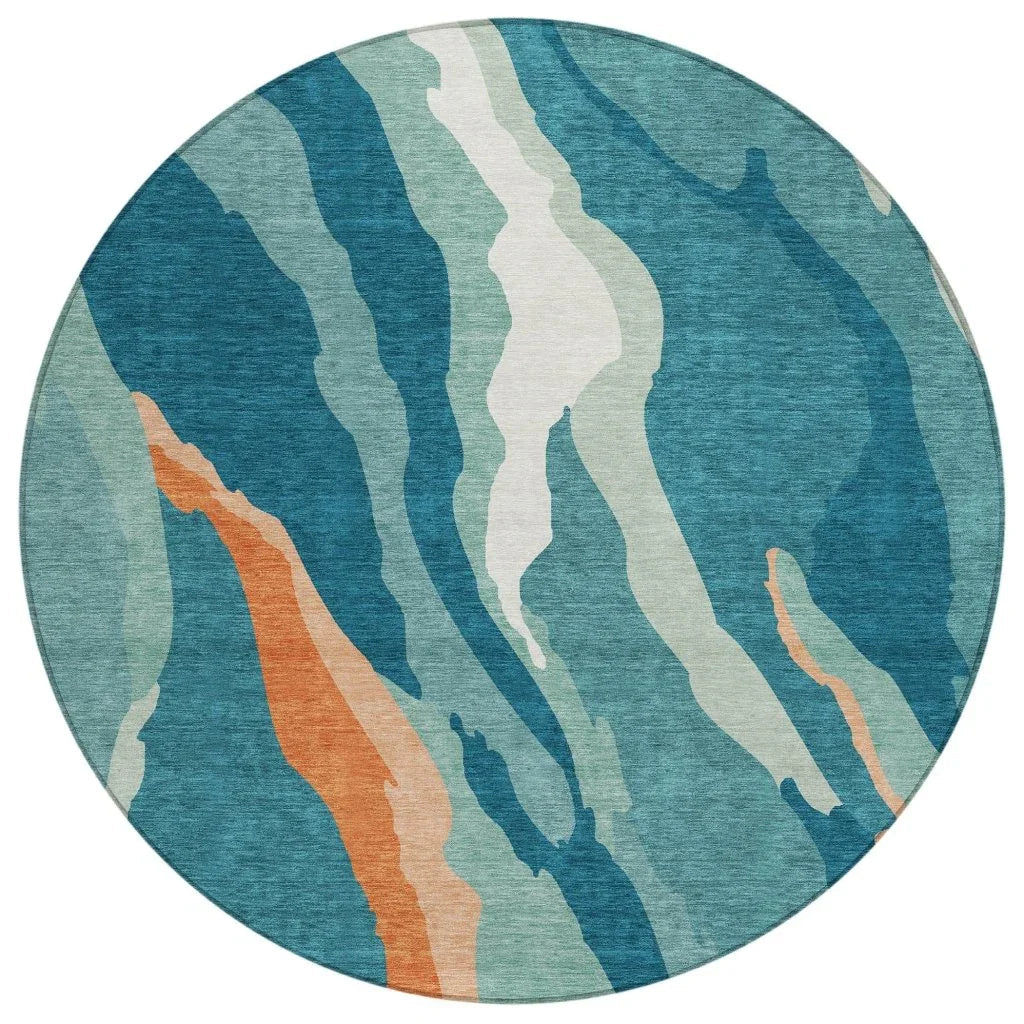 Petala Teal Washable Indoor-Outdoor Rug-Outdoor Rugs-LOOMLAN Rugs-8' x 8'-LOOMLAN