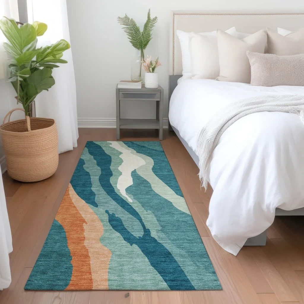 Petala Teal Washable Indoor-Outdoor Rug-Outdoor Rugs-LOOMLAN Rugs-LOOMLAN