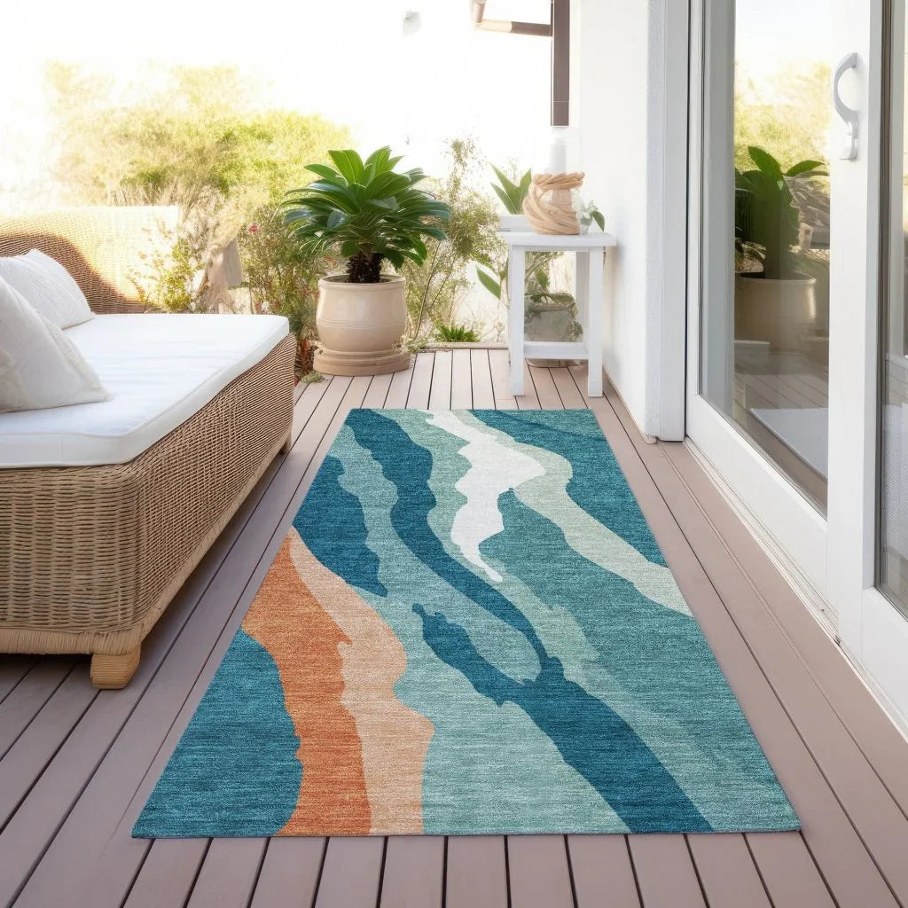 Petala Teal Washable Indoor-Outdoor Rug-Outdoor Rugs-LOOMLAN Rugs-LOOMLAN