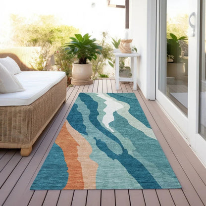 Petala Teal Washable Indoor-Outdoor Rug-Outdoor Rugs-LOOMLAN Rugs-LOOMLAN
