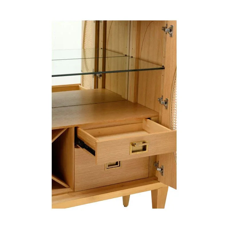 Petite Caned Natural Wood Framed Bar Cabinet-Home Bar Cabinets-Chelsea House-LOOMLAN