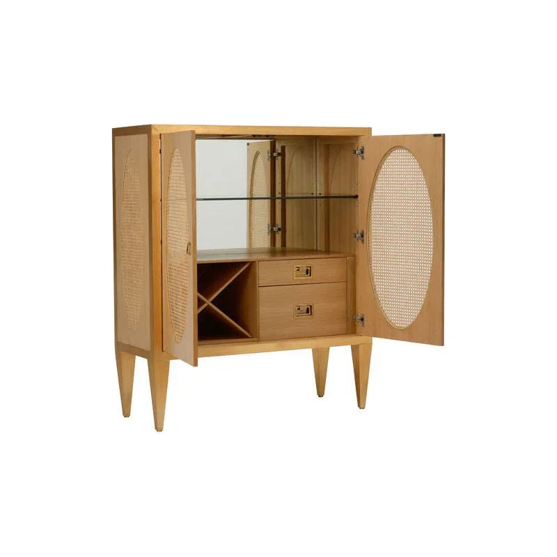 Petite Caned Natural Wood Framed Bar Cabinet-Home Bar Cabinets-Chelsea House-LOOMLAN