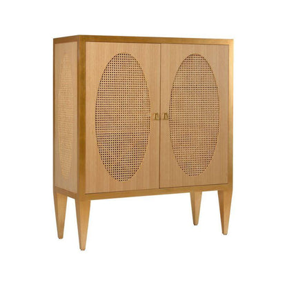 Petite Caned Natural Wood Framed Bar Cabinet-Home Bar Cabinets-Chelsea House-LOOMLAN