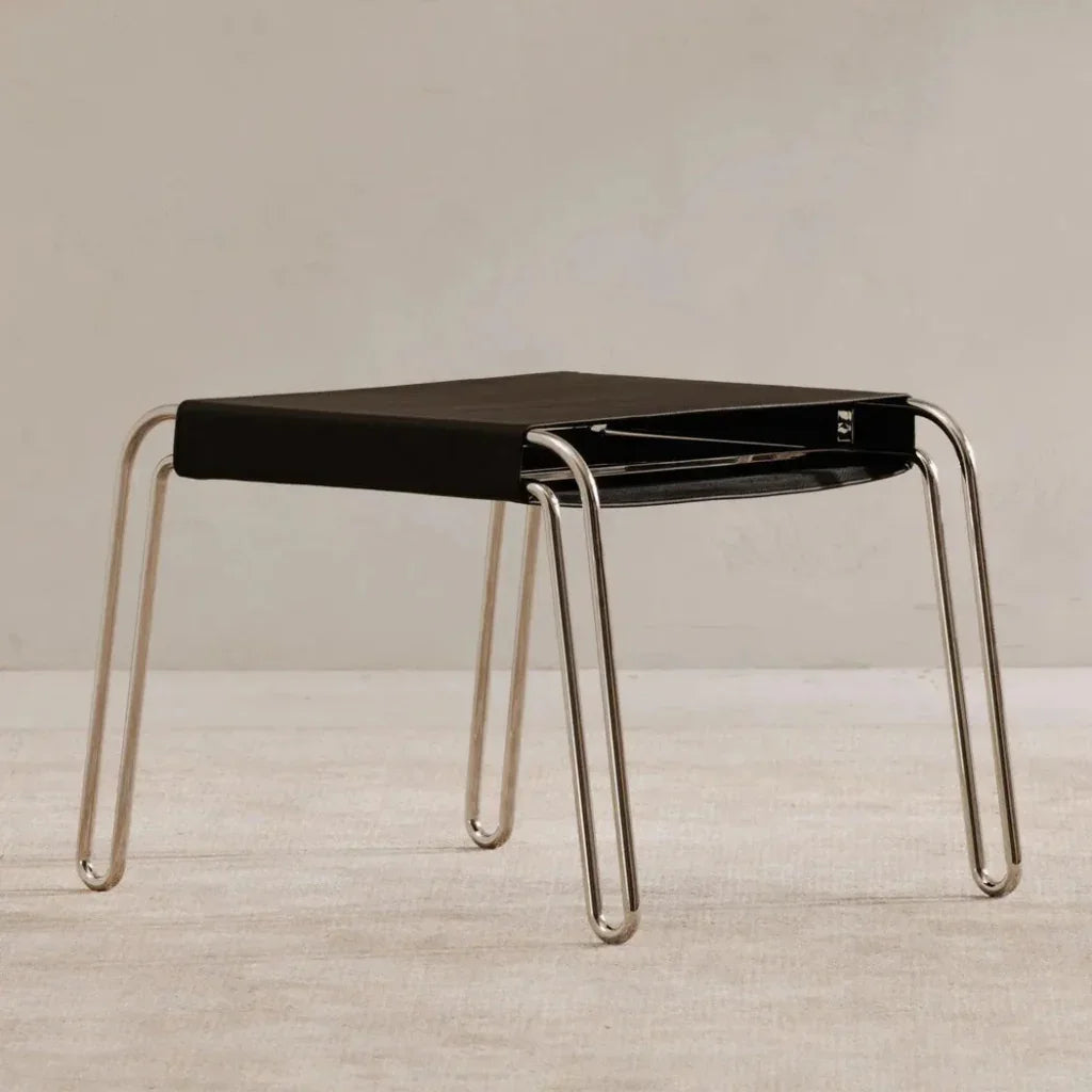 Petra Black Leather and Steel Stool - LOOMLAN - Moe's Home - Poufs and Stools