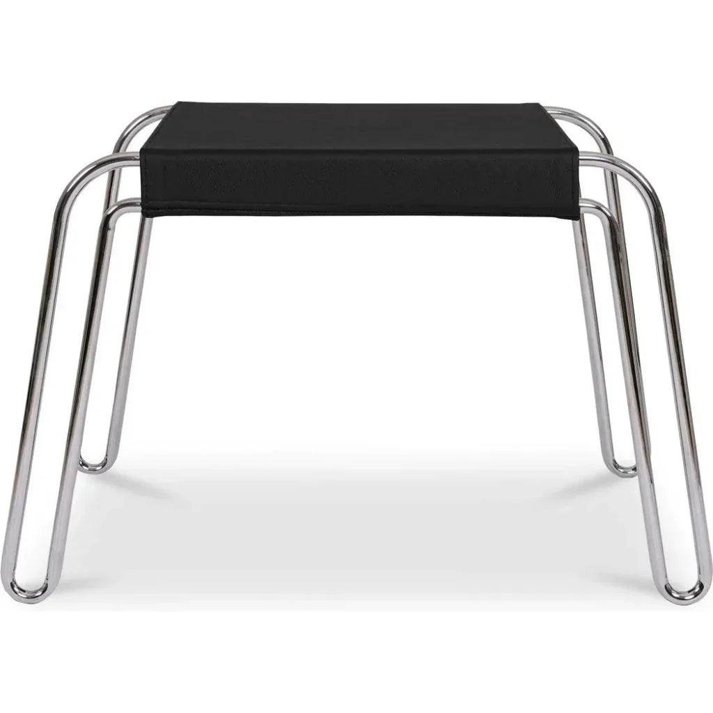 Petra Black Leather and Steel Stool - LOOMLAN - Moe's Home - Poufs and Stools