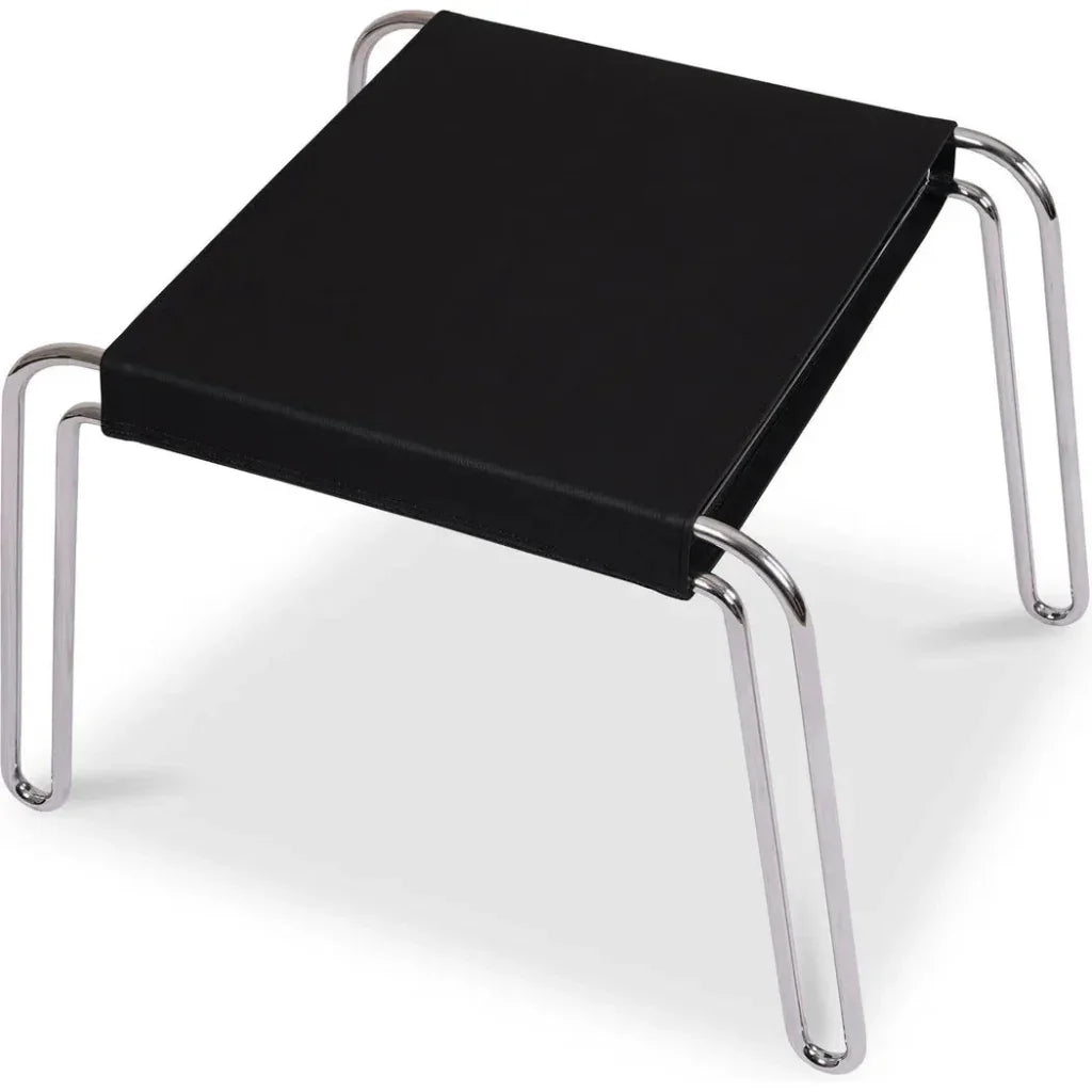 Petra Black Leather and Steel Stool - LOOMLAN - Moe's Home - Poufs and Stools