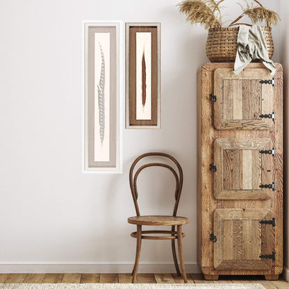 Pheasant Feather Wood Brown Framed Wall Art