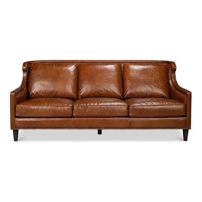Philipe Distilled Leather & Wood Brown Sofa - LOOMLAN - Sarreid - Sofas & Loveseats