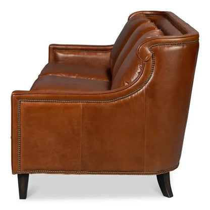 Philipe Distilled Leather & Wood Brown Sofa - LOOMLAN - Sarreid - Sofas & Loveseats