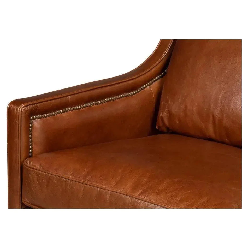 Philipe Distilled Leather & Wood Brown Sofa - LOOMLAN - Sarreid - Sofas & Loveseats