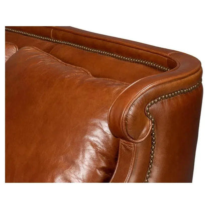 Philipe Distilled Leather & Wood Brown Sofa - LOOMLAN - Sarreid - Sofas & Loveseats