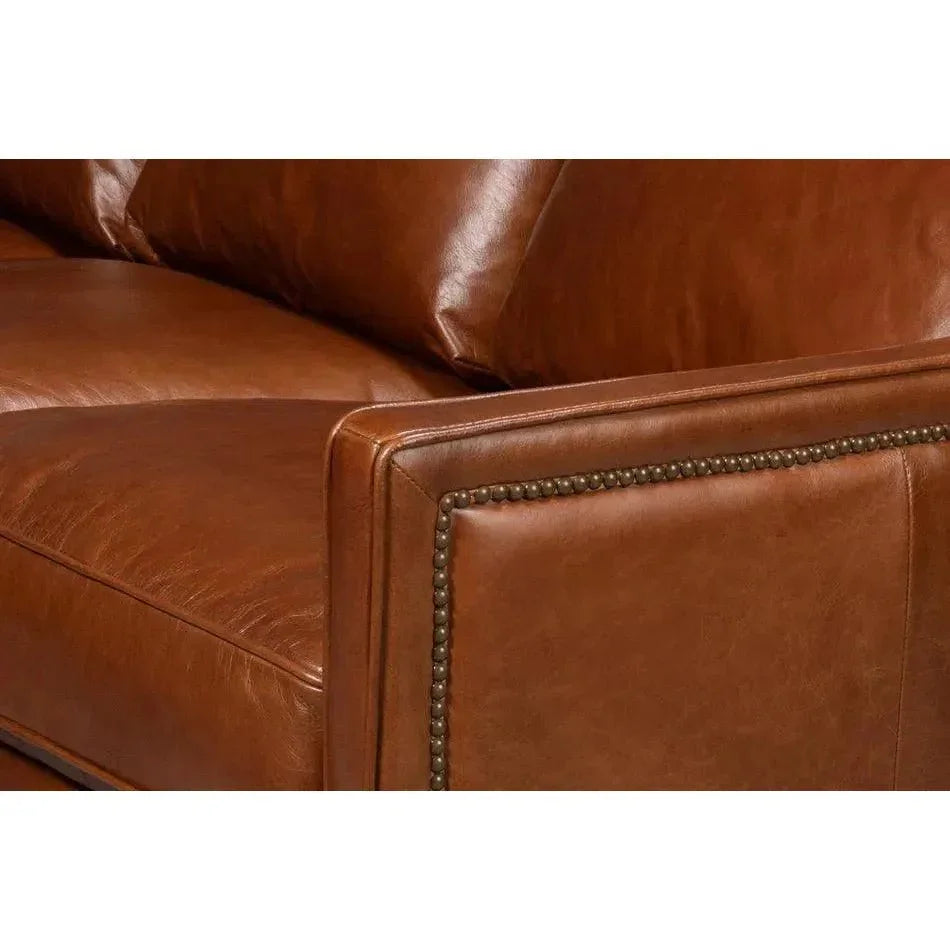 Philipe Distilled Leather & Wood Brown Sofa - LOOMLAN - Sarreid - Sofas & Loveseats