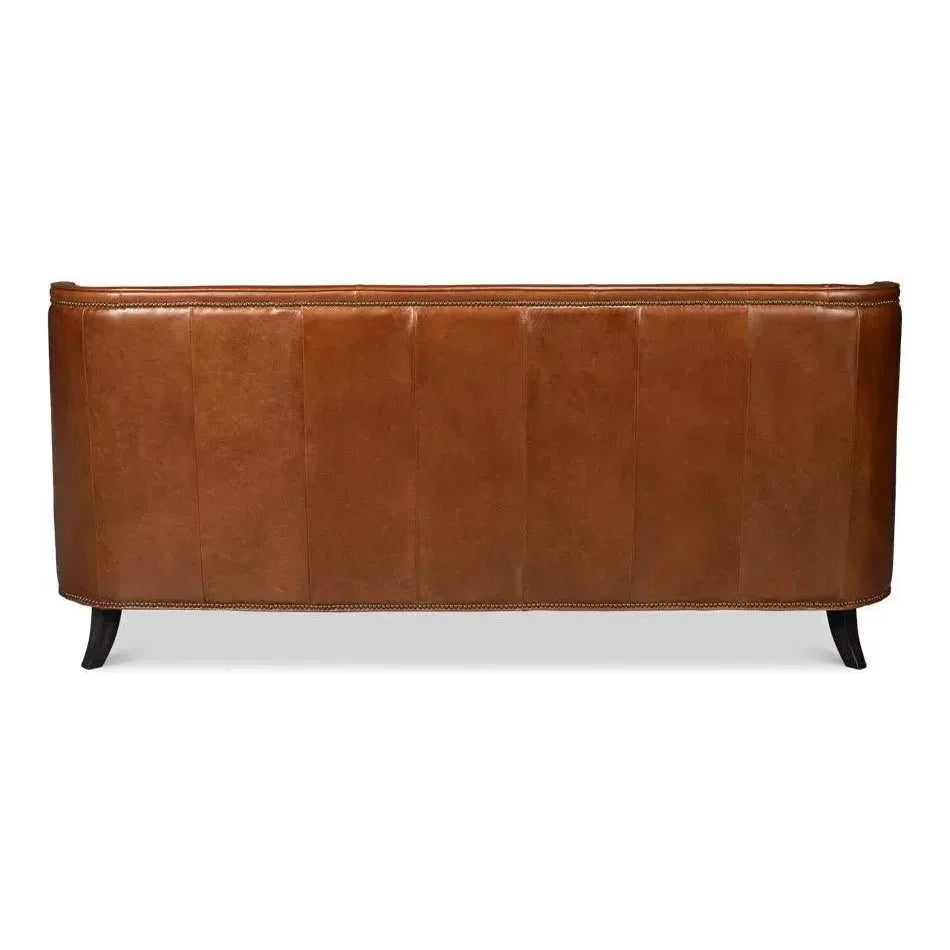 Philipe Distilled Leather & Wood Brown Sofa - LOOMLAN - Sarreid - Sofas & Loveseats