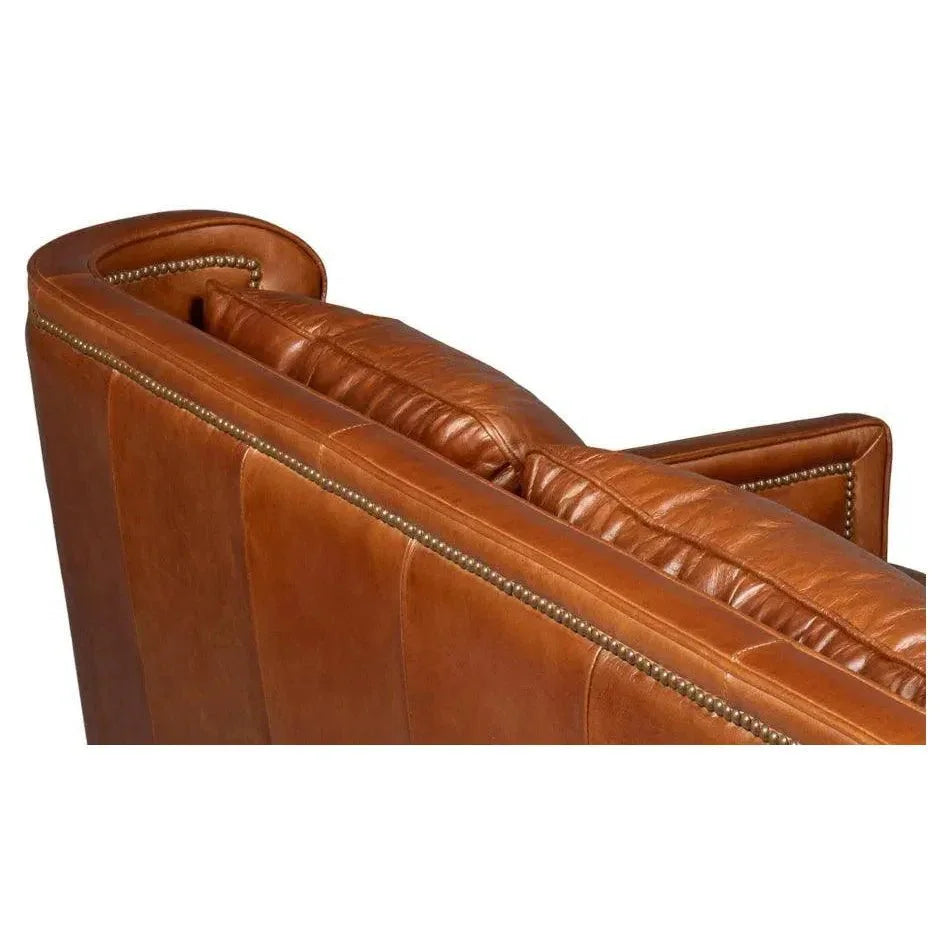 Philipe Distilled Leather & Wood Brown Sofa - LOOMLAN - Sarreid - Sofas & Loveseats