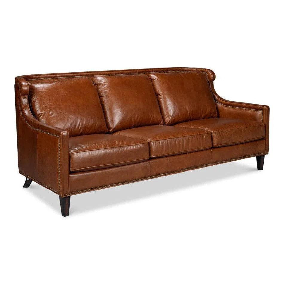 Philipe Distilled Leather & Wood Brown Sofa - LOOMLAN - Sarreid - Sofas & Loveseats