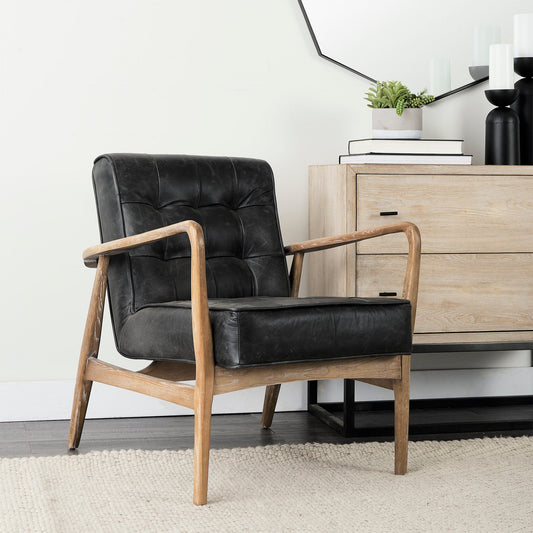 Phineas Black Leather Accent Chair