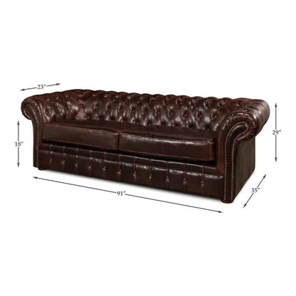 Piccadilly 3 Seat Chesterfield Sofa Club Leather - LOOMLAN - Sarreid - Sofas & Loveseats