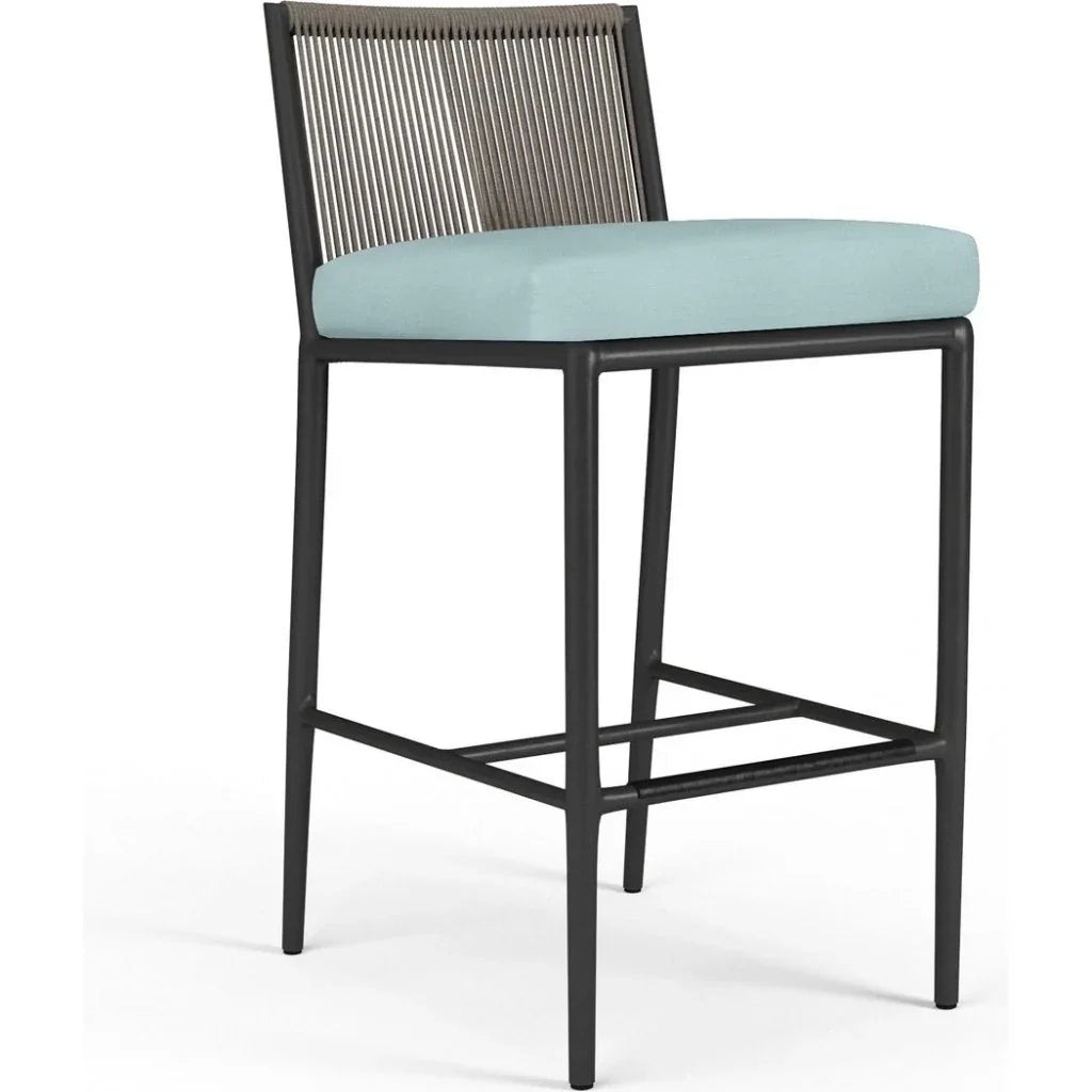Pietra Sunbrella Comfort Outdoor Bar Stool-Outdoor Bar Stools-Sunset West-Dupione Celeste-LOOMLAN