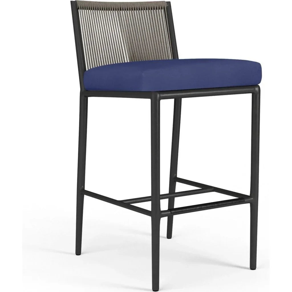 Pietra Sunbrella Comfort Outdoor Bar Stool-Outdoor Bar Stools-Sunset West-Echo Midnight-LOOMLAN