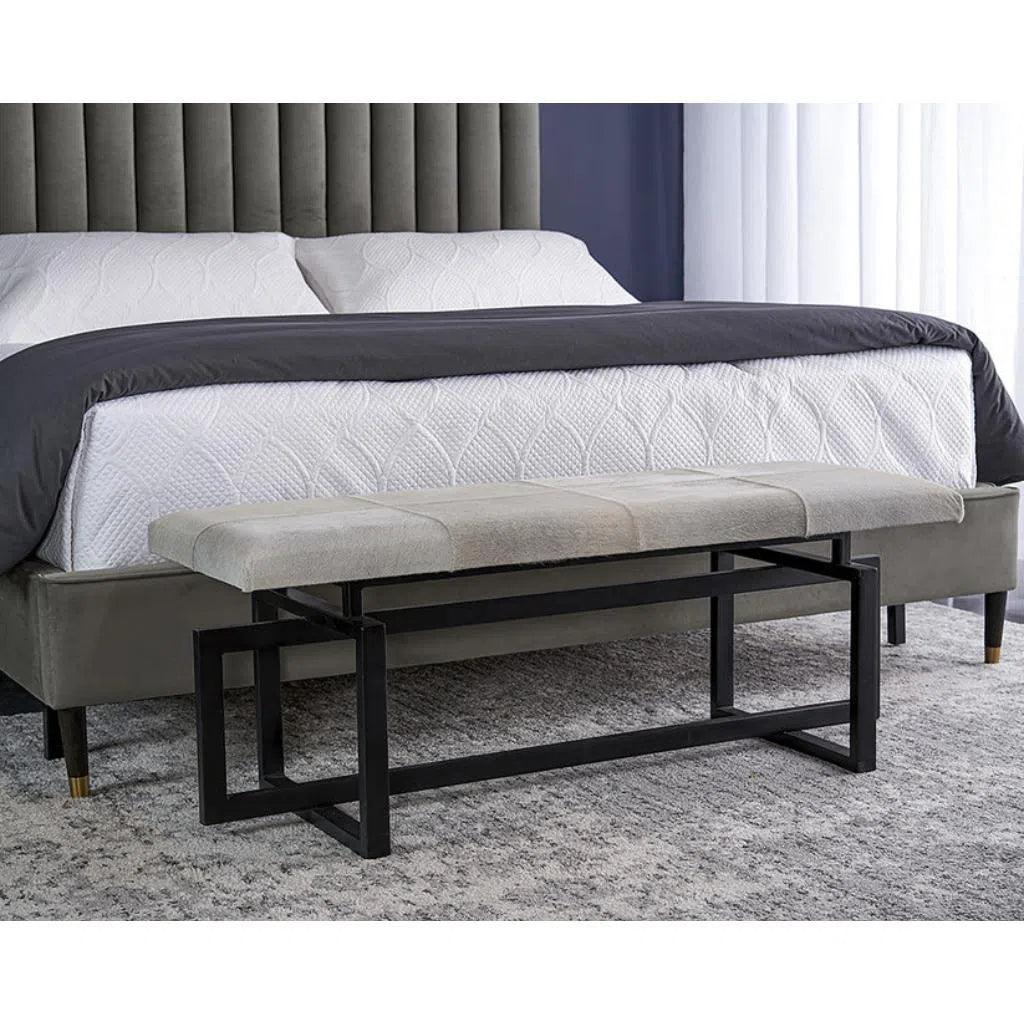 Pilar Cowhide Transitional Backless Bench - LOOMLAN - SUNPAN - Bedroom Benches
