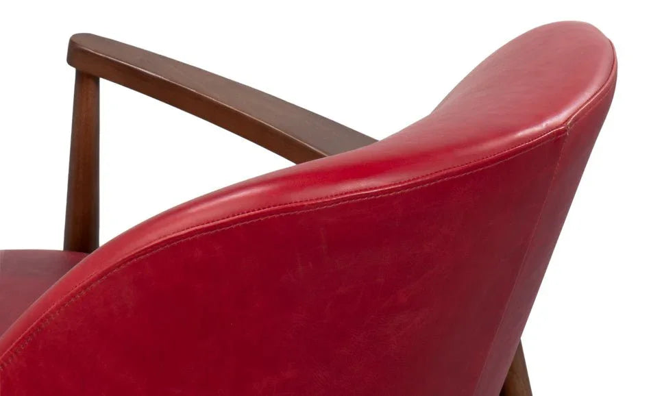 Pindar Red Leather Armchair - LOOMLAN - Sarreid - Club Chairs