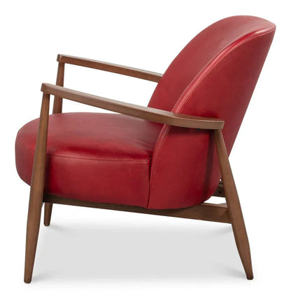 Pindar Red Leather Armchair - LOOMLAN - Sarreid - Club Chairs