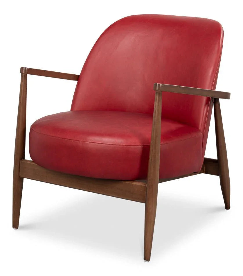Pindar Red Leather Armchair - LOOMLAN - Sarreid - Club Chairs