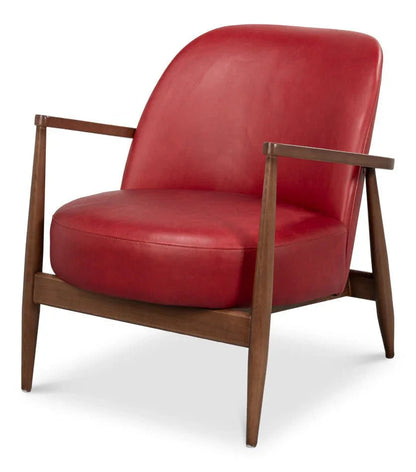 Pindar Red Leather Armchair - LOOMLAN - Sarreid - Club Chairs